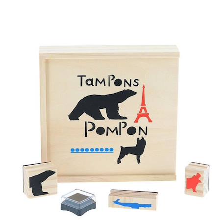 Coffret Tampons Pompon - AC-DÉCO - 23 tampons artistiques et ludiques - Bois et caoutchouc - Beige BEIGE 4 - vertbaudet enfant 