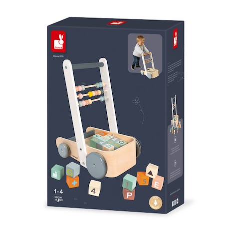 Chariot de marche ABC Sweet Cocoon - JANOD - Bois - 20 cubes chiffres et lettres - Boulier MARRON 6 - vertbaudet enfant 