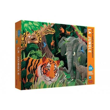 Puzzle 220 pièces et livre La planète en danger - Jungle - Marque Sassi - Mixte - A partir de 7 ans ORANGE 1 - vertbaudet enfant 