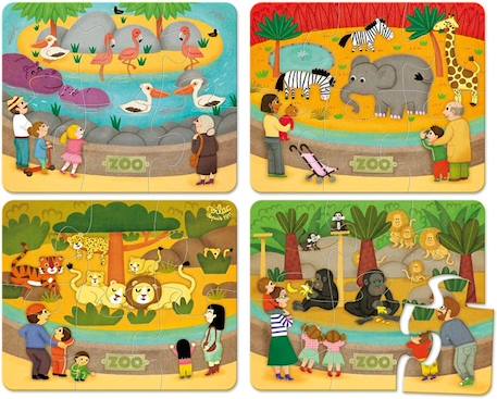 Puzzles du zoo en bois - VILAC - 4 puzzles de 6 pièces - Thème Animaux - Pour enfants de 2 ans et plus VERT 2 - vertbaudet enfant 