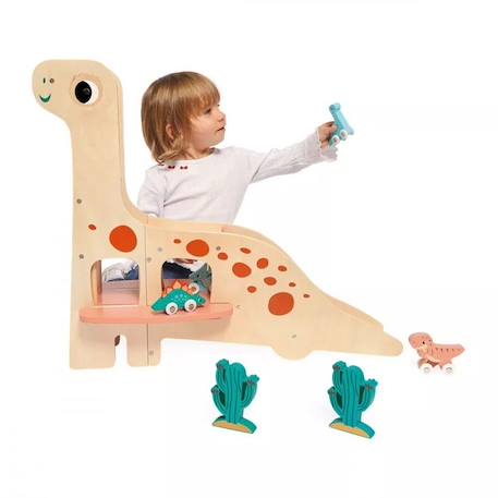 Garage Dino Diplodocus - JANOD - Jouet en bois FSCTM - 4 Dinos et 2 Cactus BEIGE 4 - vertbaudet enfant 