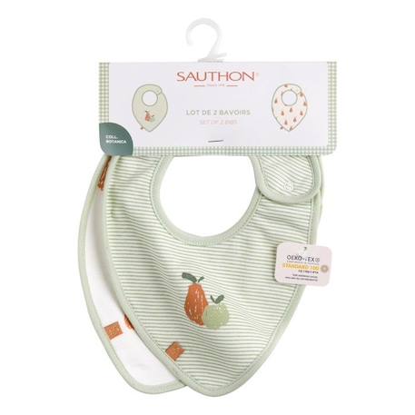 Bavoirs en coton vert et blanc lot de 2 Botanica VERT 2 - vertbaudet enfant 