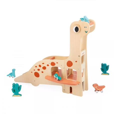 Garage Dino Diplodocus - JANOD - Jouet en bois FSCTM - 4 Dinos et 2 Cactus BEIGE 1 - vertbaudet enfant 