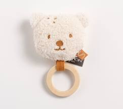 Jouet-Hochet tête ourson peluche avec anneau bois