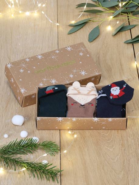 Coffret de Noël 3 paires de chaussettes bébé garçon noix de pécan 1 - vertbaudet enfant 