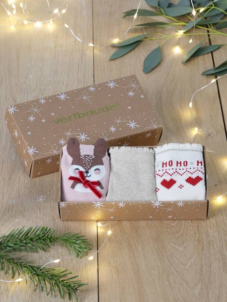 Coffret de Noël lot de 3 paires de chaussettes rose poudré 1 - vertbaudet enfant 