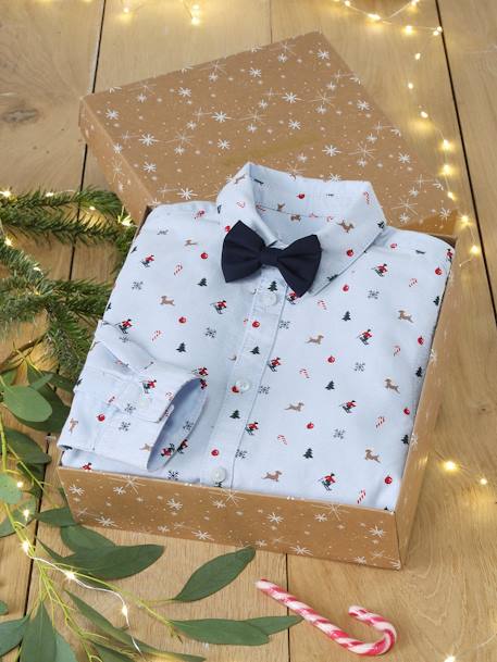 Garçon-Chemise-Coffret de Noël chemise imprimée et son noeud pap' garçon