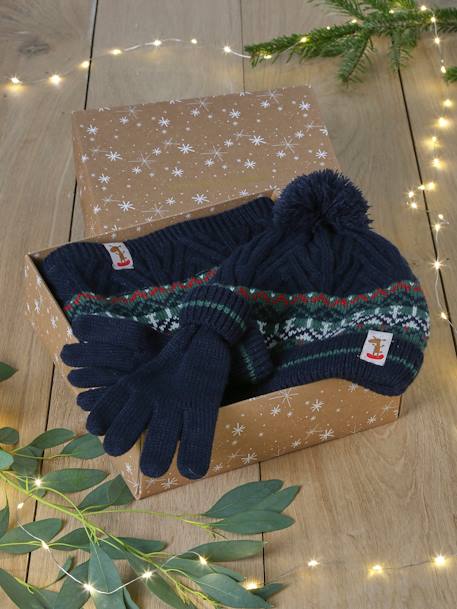 Coffret Noël Garçon bonnet + snood + gants vert sapin 1 - vertbaudet enfant 