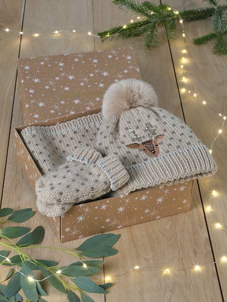 Coffret de Noël 'Biche' fille ensemble bonnet + snood + mitaines beige doré 1 - vertbaudet enfant 