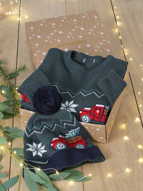 Garçon-Pull, gilet, sweat-Pull-Coffret de Noël pull jacquard + bonnet à pompon garçon