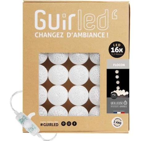 Guirlande lumineuse boules coton LED USB - Veilleuse bébé 2h - 3 intensités - 16 boules 1,6m - Flocon BLANC 1 - vertbaudet enfant 