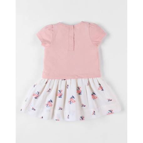 Robe bi-matière à manches courtes impression fleurie poudré ROSE 3 - vertbaudet enfant 