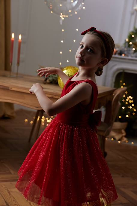 Robe de Noël en velours et tulle brillant fille rouge 9 - vertbaudet enfant 