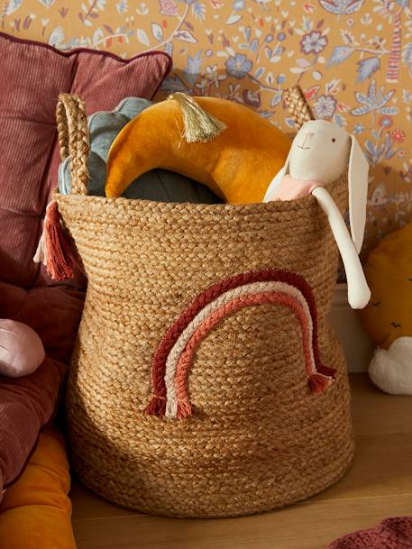 Panier de rangement Arc-en-ciel en jute avec pompons beige 2 - vertbaudet enfant 