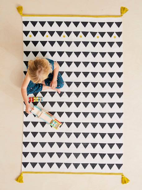 Tapis à pompons et triangles Noir et blanc 1 - vertbaudet enfant 