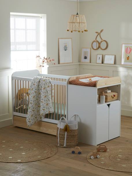 Lit combiné évolutif avec rangements et table à langer LIGNE ECLIPSE BLANC / BOIS 1 - vertbaudet enfant 