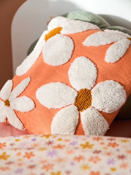 Coussin carré fleurs à pompons mandarine 4 - vertbaudet enfant 