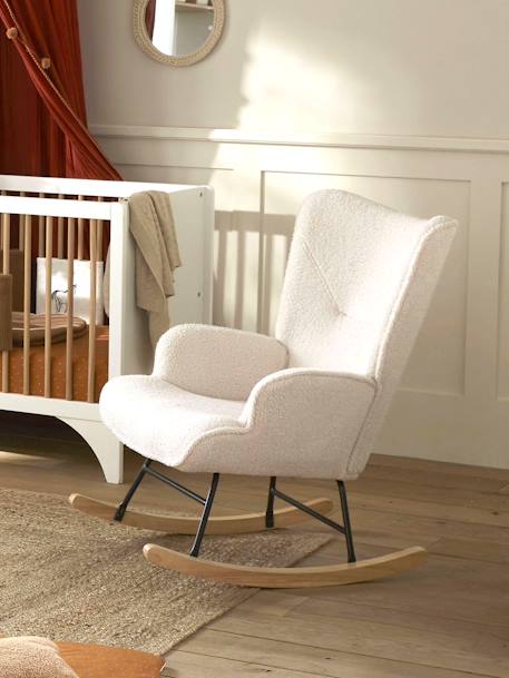 Fauteuil d'allaitement à bascule en tissu bouclette écru+kaki 1 - vertbaudet enfant 