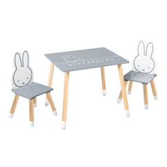 Chambre et rangement-Chambre-ROBA Ensemble Table + 2 Chaises Enfants - miffy® - Motif Lapin - Table de Jeu et d'Apprentissage - Gris / Blanc