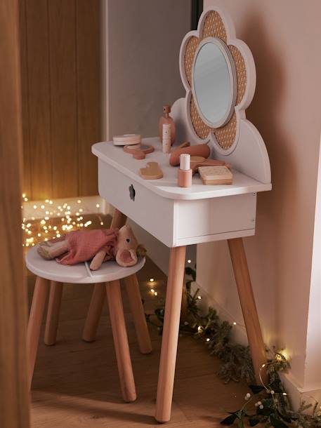 Coiffeuse cannage + accessoires en bois FSC® blanc+rose 1 - vertbaudet enfant 