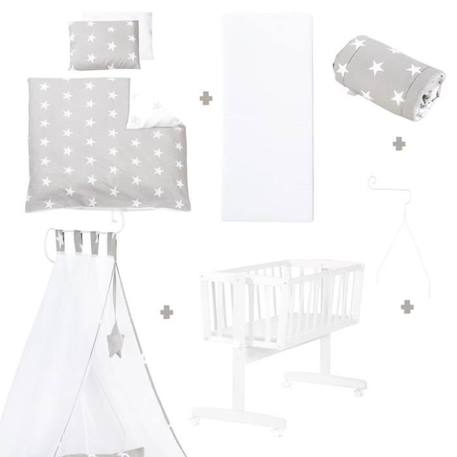 ROBA Berceau Bébé Complet Little Stars à 4 Roues - 40 x 90 cm - avec Equipement Textile - Blanc / Gris BLANC 3 - vertbaudet enfant 