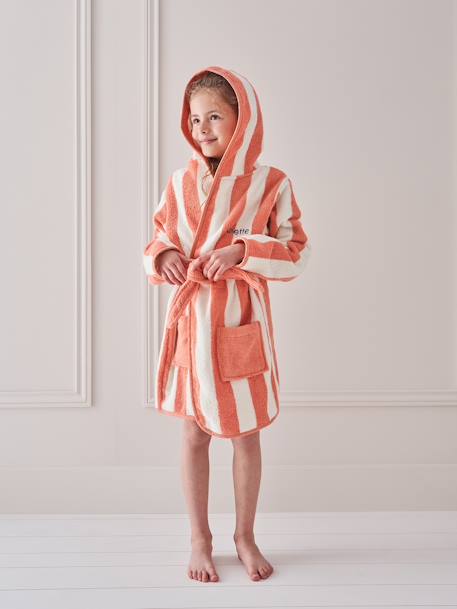 Peignoir de bain Enfant rayures TRANSAT capsule famille personnalisable, avec coton recyclé rayé corail+rayé jaune+rayé violet 3 - vertbaudet enfant 