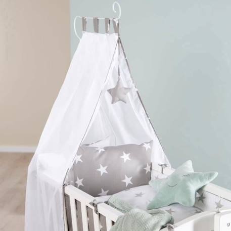 ROBA Berceau Bébé Complet Little Stars à 4 Roues - 40 x 90 cm - avec Equipement Textile - Blanc / Gris BLANC 4 - vertbaudet enfant 