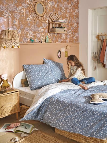 Parure housse de couette + taie d'oreiller enfant INDIA BLUE, réversible avec coton recyclé bleu imprimé 11 - vertbaudet enfant 