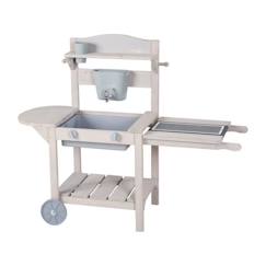 Jouet-Jeux d'imitation-Cuisine Enfant BBQ sur Roulettes - ROBA - Bois Massif - Gris Clair - Bac Amovible