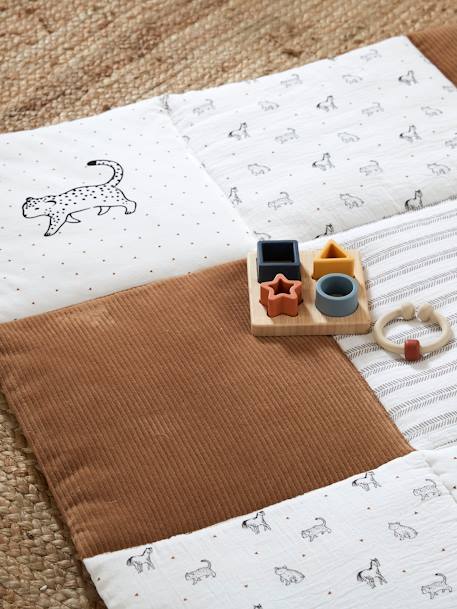 Tapis de sol / Fond de parc patchwork coton et velours PETIT NOMADE écru / camel 4 - vertbaudet enfant 