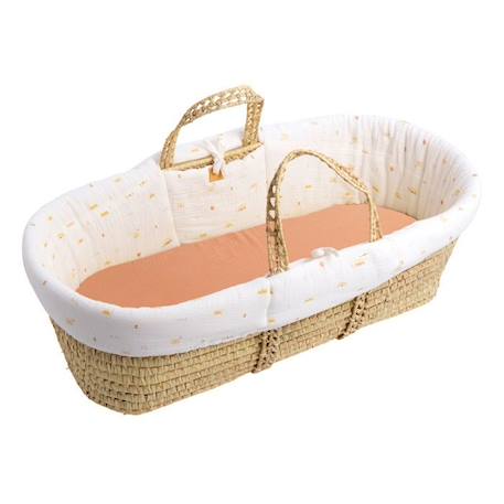 Couffin bébé en fibres naturelles avec habillage tissu en coton ORANGE 1 - vertbaudet enfant 