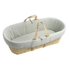 Puériculture-Lit de voyage et accessoires sommeil-Lit parapluie, couffin, berceau-Couffin bébé en fibres naturelles avec habillage tissu en coton tilleul