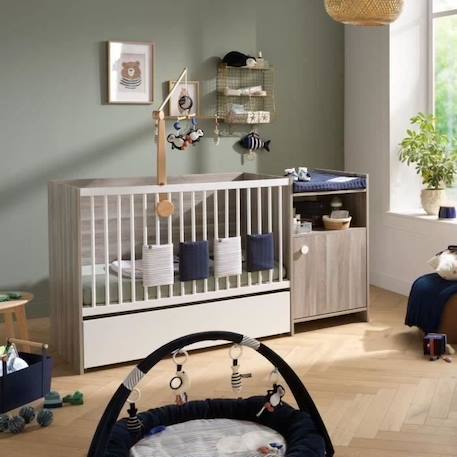 Lit bébé combiné - 120x60cm - Evolutif en 90x190cm - Babyprice Up - Chêne - Avec commode à langer 1 porte BEIGE 1 - vertbaudet enfant 