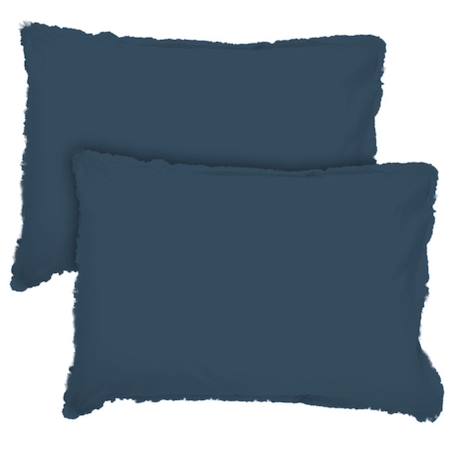 Set de 2 taies d’oreiller unies à franges - MATT & ROSE - COTON LAVÉ - Bleu nuit - 65x65 cm BLEU 2 - vertbaudet enfant 