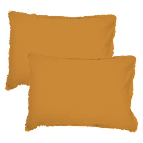 Set de 2 taies d'oreiller unies à franges - MATT & ROSE - COTON LAVÉ - Caramel - 65x65 cm JAUNE 2 - vertbaudet enfant 