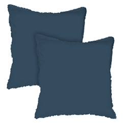 Linge de maison et décoration-Linge de lit enfant-Set de 2 taies d’oreiller unies à franges - MATT & ROSE - COTON LAVÉ - Bleu nuit - 65x65 cm