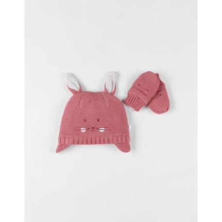 Bébé-Accessoires-Ensemble Chapka + Moufles - rose