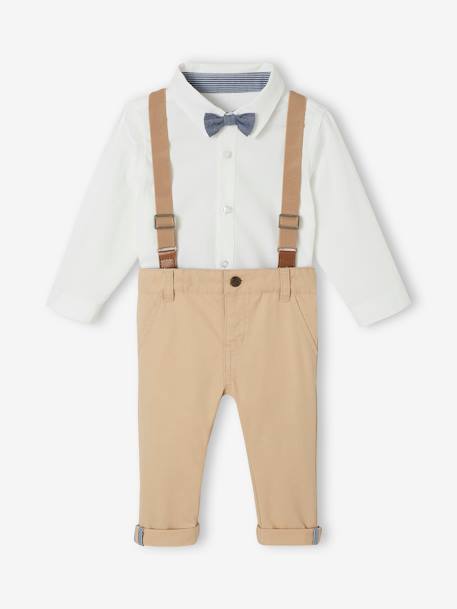 Ensemble 4 pièces bébé chemise + noeud papillon + pantalon + bretelles beige 2 - vertbaudet enfant 