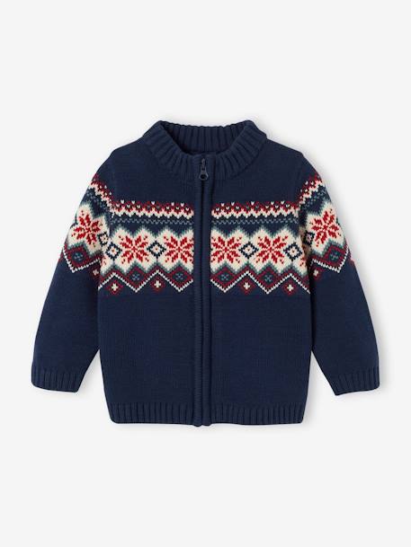 Gilet jacquard zippé bébé marine 1 - vertbaudet enfant 