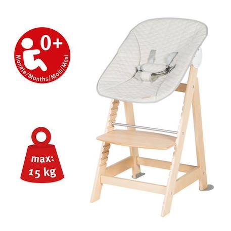 ROBA Chaise Haute Évolutive Born Up 2 en 1 + Transat Inclinable - Greyish Matelassé - Dès la Naissance - Bois Naturel BEIGE 6 - vertbaudet enfant 