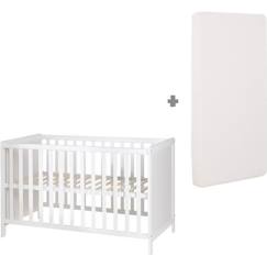 Chambre et rangement-Chambre-Lit bébé, lit enfant-Lit Bébé 2 en 1 ROBA - Blanc - 60x120 cm - Lit Cododo avec 5 Barres Amovibles - Hauteur Réglable