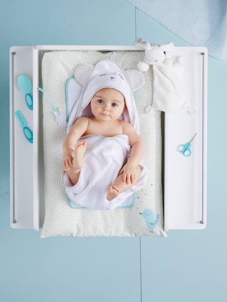 Cape de bain bébé à capuche brodée animaux blanc+bleu 3 - vertbaudet enfant 