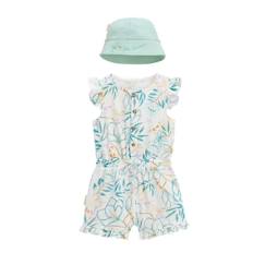 -Combishort bébé + chapeau en gaze de coton Patroika