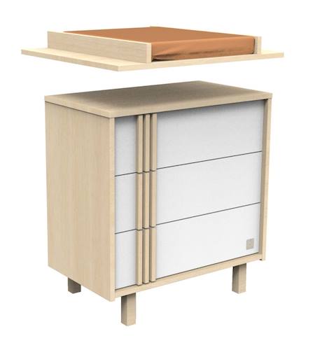 Commode 3 tiroirs décor chêne velours et blanc avec appliques bois - Nature BLANC 3 - vertbaudet enfant 