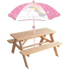 Jouet-Table pique-nique Licorne en pin avec parasol - FUN HOUSE - H.53 x l.95 x P.75 cm - Pour enfant