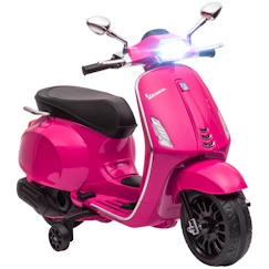 Jouet-Jeux de plein air-Véhicules enfant-Scooter électrique enfant AIYAPLAY Vespa 6 V dim. 107L x 47l x 73H cm Musique MP3 Port USB Phare 2 roulettes, pour 3-6 ans, Rose