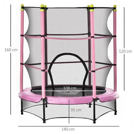 HOMCOM - Trampoline de Jardin Enfants - Acier - 140x140x160cm - Rose ROSE 4 - vertbaudet enfant 