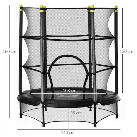 HOMCOM - Trampoline de Jardin Enfants - Acier - 140x140x160cm - Noir NOIR 4 - vertbaudet enfant 