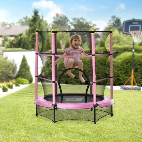 HOMCOM - Trampoline de Jardin Enfants - Acier - 140x140x160cm - Rose ROSE 3 - vertbaudet enfant 