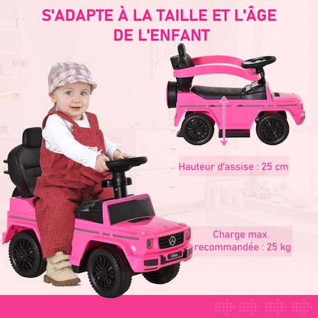 Porteur Enfants HOMCOM Voiture Enfant Multi-équipée 12-36 Mois klaxon Marche-Pieds, Garde-Corps et ombrelle Rose ROSE 6 - vertbaudet enfant 